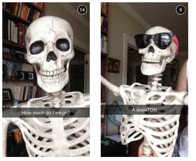 snapchat puns - A skeleTON How much do I weigh?