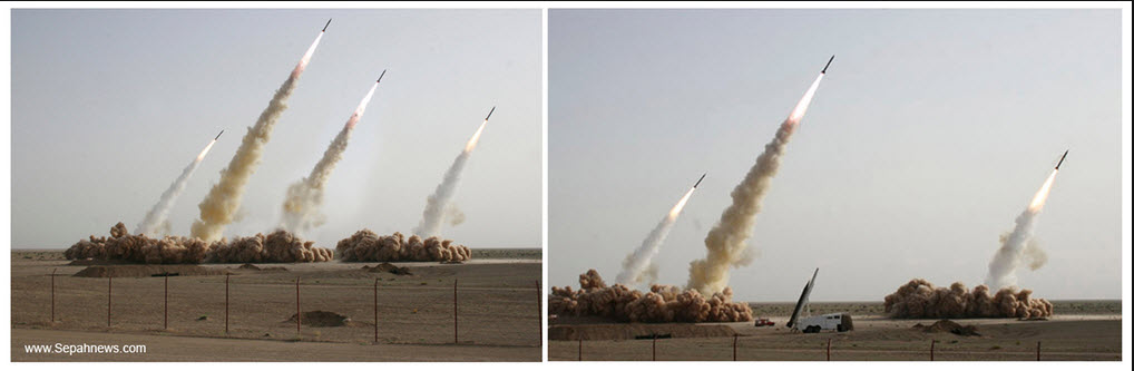 The photo on the left was edited to show 4 missiles being launched while the original photo on the right only shows three.