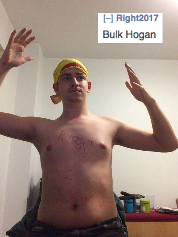 Roast me request with yellow bandanna gets called Bulk Hogan.