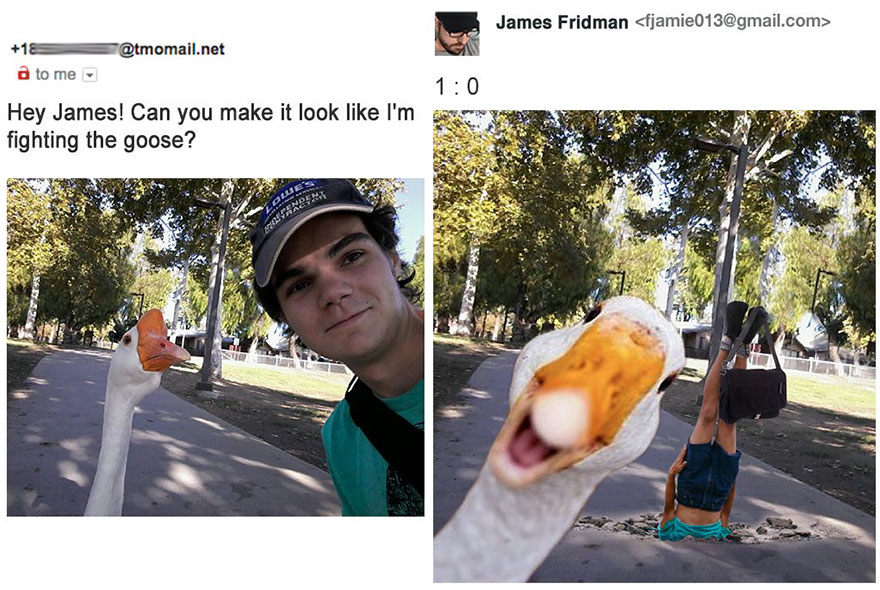 James Fridman photoshops a goose as per the request of someone.