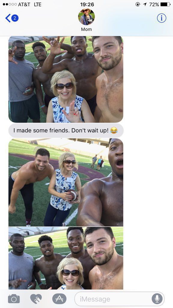 Mom is taking selfies with shirtless young men after she dropped her daughter off at that college.