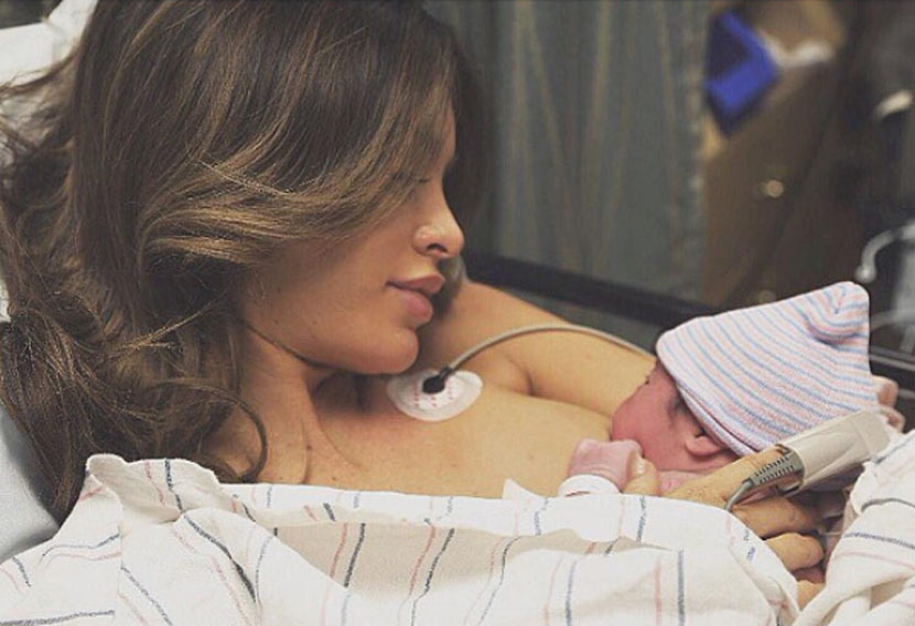 Sarah Stage with her newborn in the hospital.
