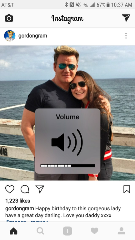 Instagram meme of Gordon Ramsey's GordonGram account wishing his daughter a good day and the volume being turned downward.
