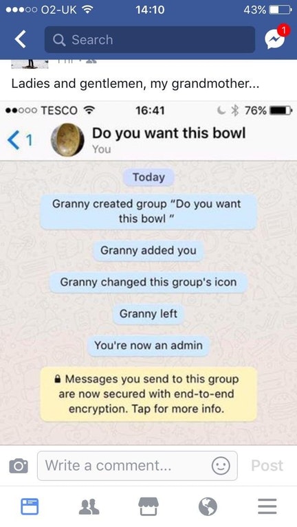 Facebook group of grandma giving you an old bowl.