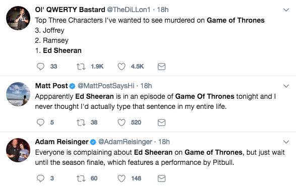 Twitter Reacts To Ed Sheeran's Game Of Thrones Cameo