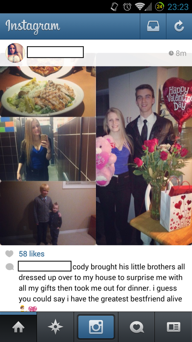 Instagram of a boy who brought nice flowers and his brothers all dressed up fancy but he is stuck in the friendzone.
