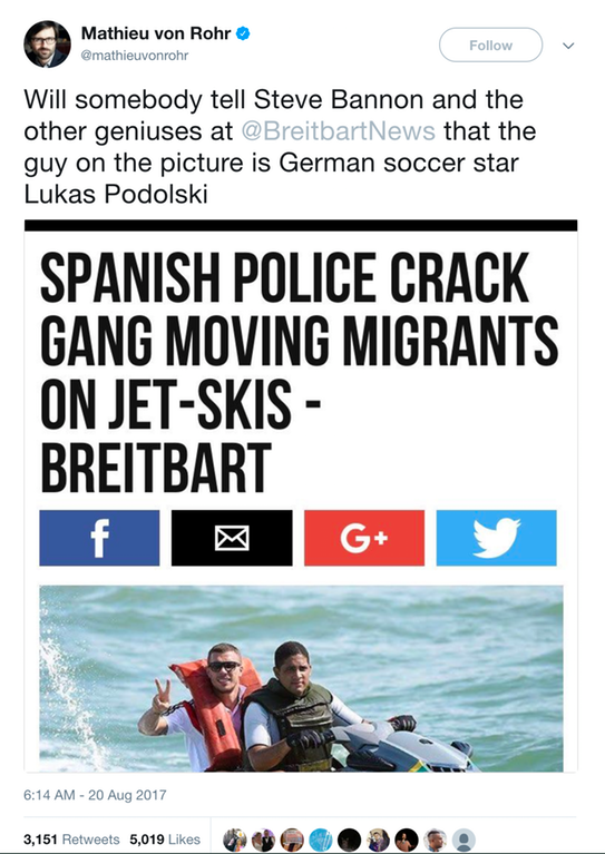 water transportation - Mathieu von Rohr Will somebody tell Steve Bannon and the other geniuses at News that the guy on the picture is German soccer star Lukas Podolski Spanish Police Crack Gang Moving Migrants On JetSkis Breitbart fG 3,151 5,019 OC0209