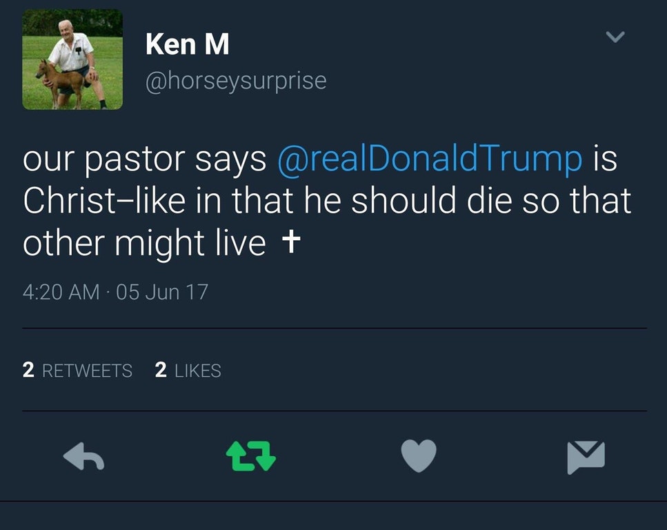 loli tweet meme - Ken M our pastor says Trump is Christ in that he should die so that other might live 05 Jun 17 2 2