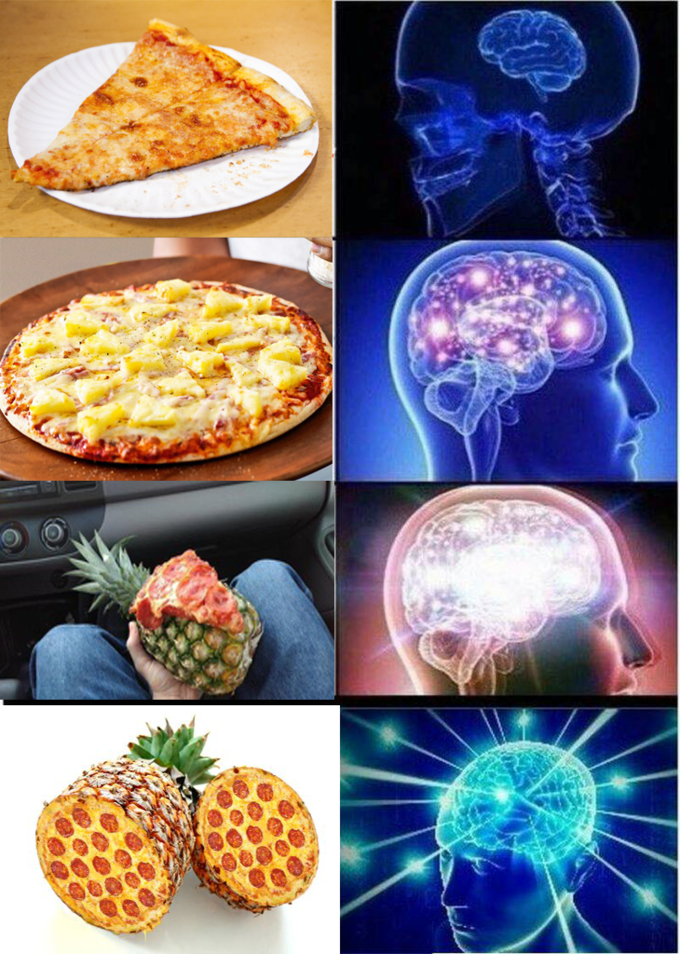 expanding brain meme pizza