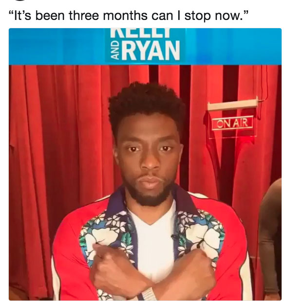 memes - chadwick wakanda forever - "It's been three months can I stop now." Ryan On Air