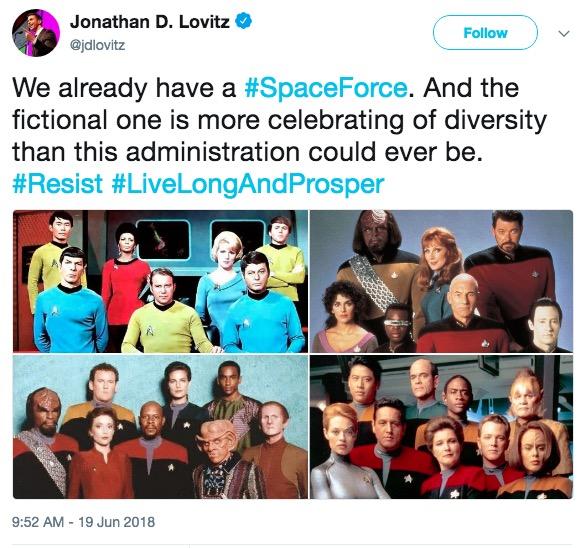 Trump space force meme about the Star Trek team being diverse