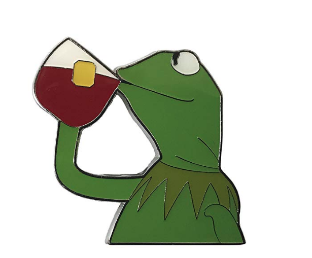 Tea drinking <a href="https://amzn.to/2L5hw1r" target="_blank">Kermit The Frog</a> is a classic meme that is forever a part of pop culture. You can't go wrong with Kermit. 