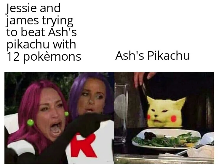 photo caption - Jessie and james trying to beat Ash's pikachu with 12 pokmons Ash's Pikachu