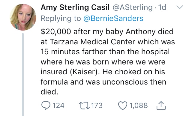 Amy Sterling Casil 1d v Sanders $20,000 after my baby Anthony died at Tarzana Medical Center which was 15 minutes farther than the hospital where he was born where we were insured Kaiser. He choked on his formula and was unconsc