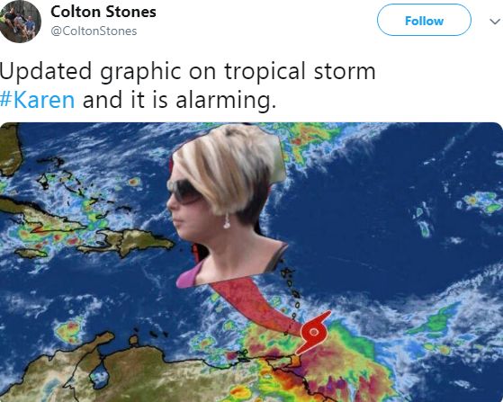 tropical storm karen memes - Colton Stones Stones Updated graphic on tropical storm and it is alarming.