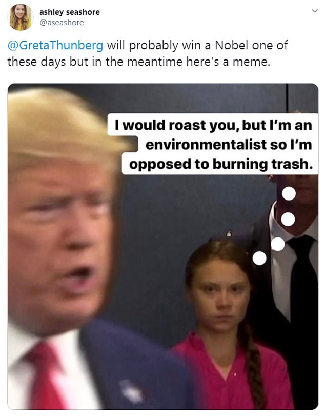 Greta Thunberg memes -ashley seashore Thunberg will probably win a Nobel one of these days but in the meantime here's a meme. I would roast you, but I'm an environmentalist so I'm opposed to burning trash.