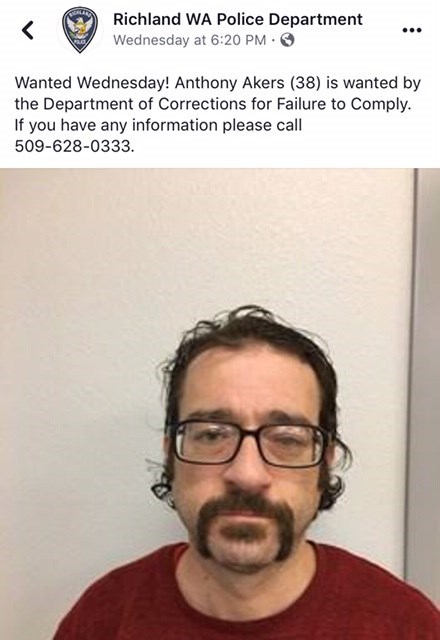 funny wanted police facebook - Richland Wa Police Department Wednesday at Wanted Wednesday! Anthony Akers 38 is wanted by the Department of Corrections for Failure to comply. If you have any information please call 5096280333.