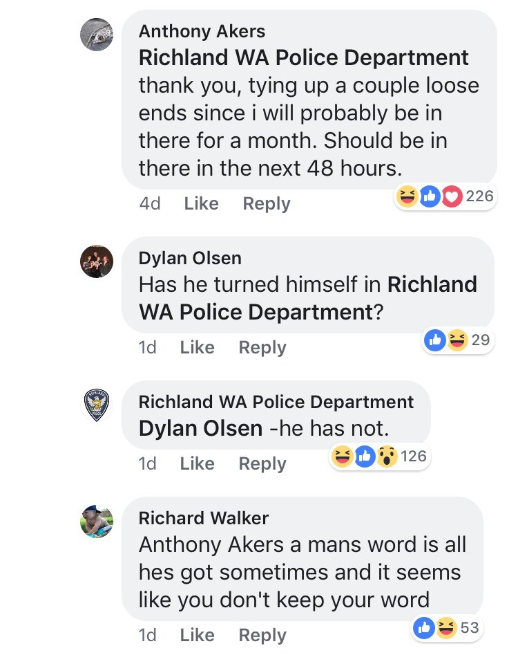 body jewelry - Anthony Akers Richland Wa Police Department thank you, tying up a couple loose ends since i will probably be in there for a month. Should be in there in the next 48 hours. 4d D 226 Dylan Olsen Has he turned himself in Richland Wa Police Dep