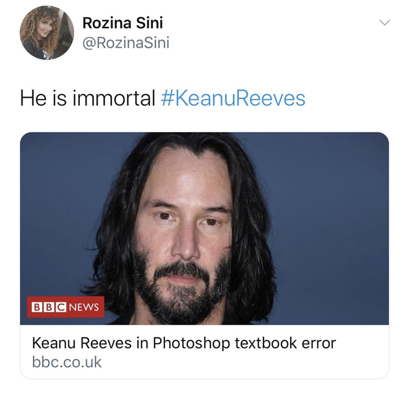 Rozina Sini Sini He is immortal Bbc News Keanu Reeves in Photoshop textbook error bbc.co.uk