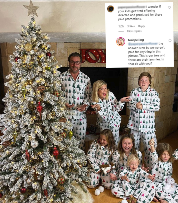 tori spelling christmas - I wonder if your lodes get tired of being directed and produced for these paid promotion 12 ply torspelling wers be we werent paid for anything in this picture. This is our free and these are the Jammies that with you?