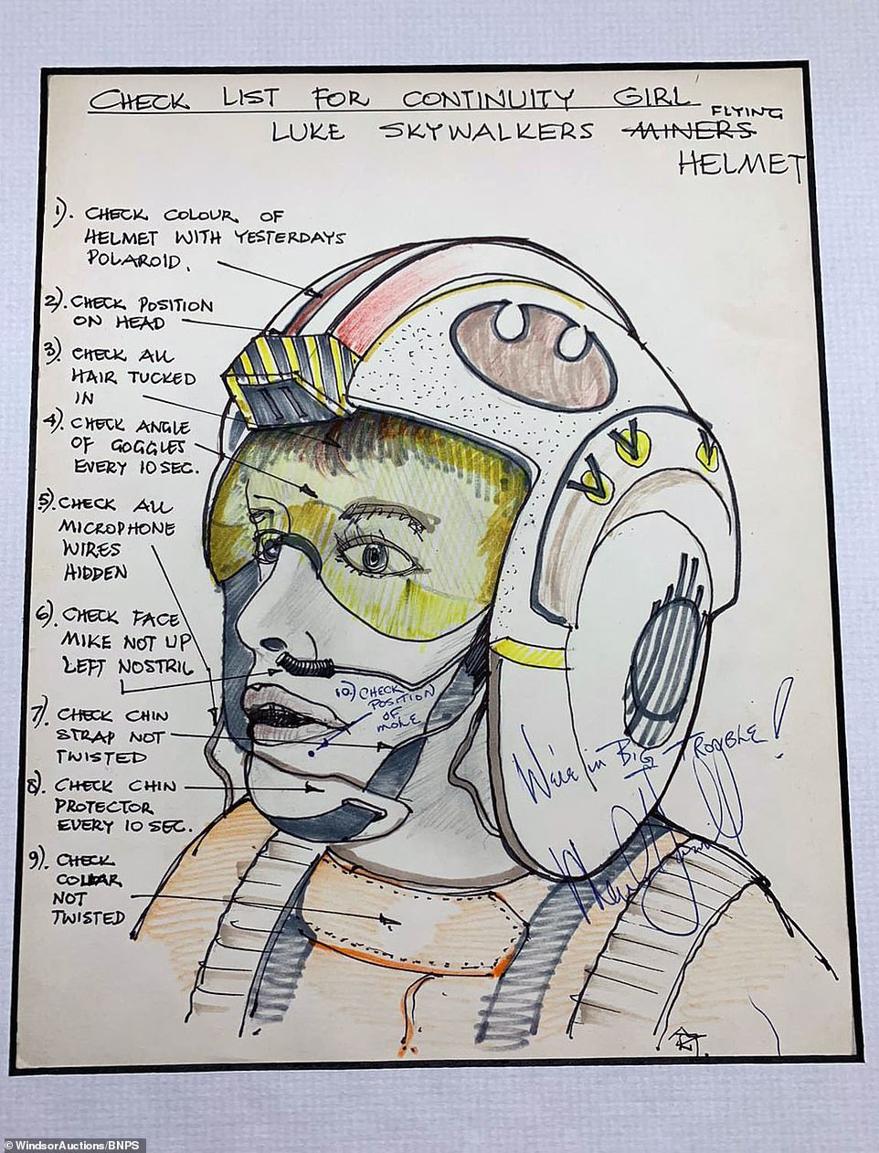 cartoon - Check List For Continuity Girl Flying Luke Skywalkers Aainers Helmet Check Colour Of Helmet With Yesterdays Polaroid 2. Check Position On Head 13. Check All Hair Tucked On 4. Chetl Angle Of Goggles Every 10 Sec. 5.Check Au Microphone Wires Aidde