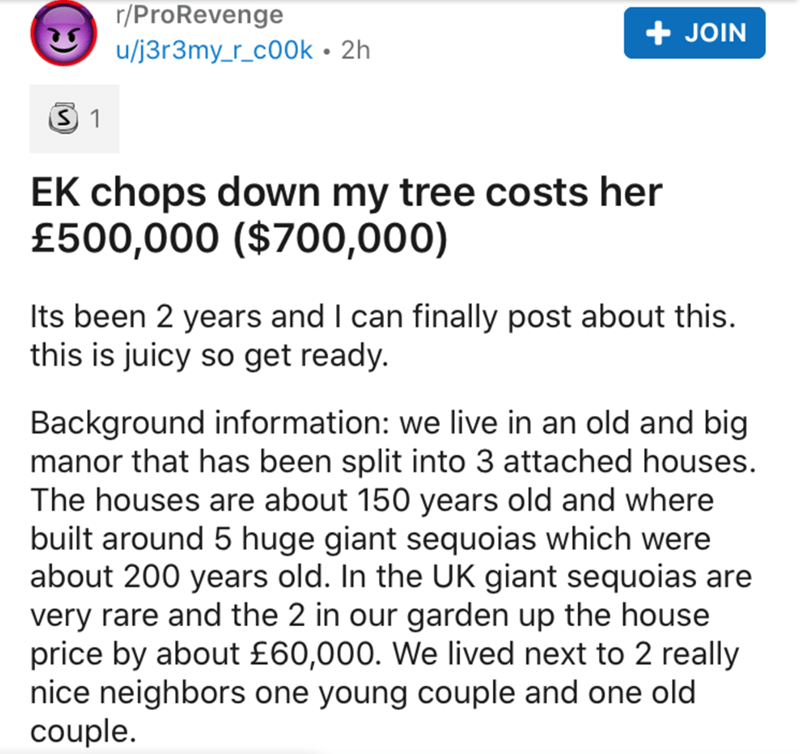 Entitled Neighbor Chops Down Family Tree And It Cost Her 700k