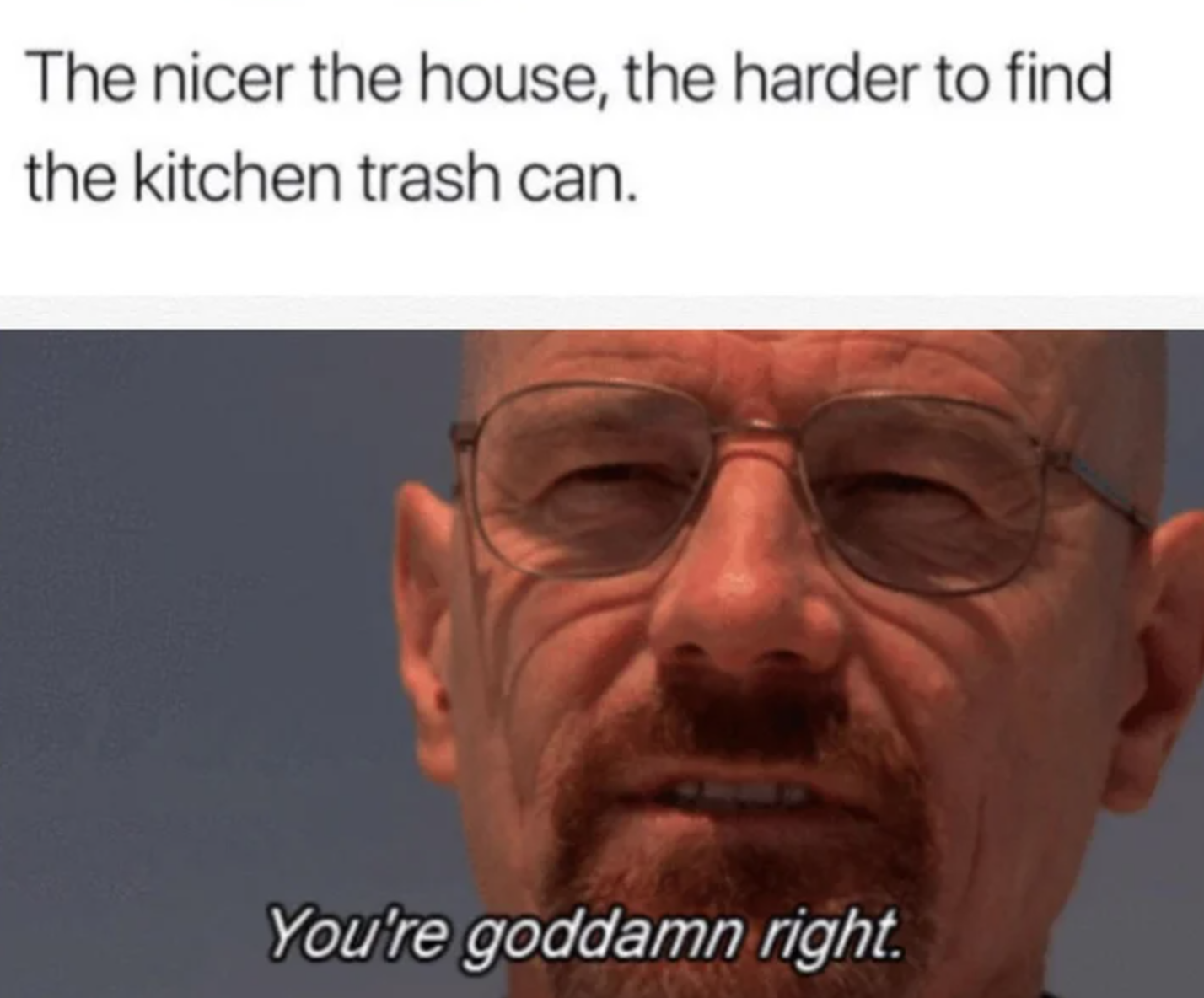 youre goddamn right - The nicer the house, the harder to find the kitchen trash can. You're goddamn right.