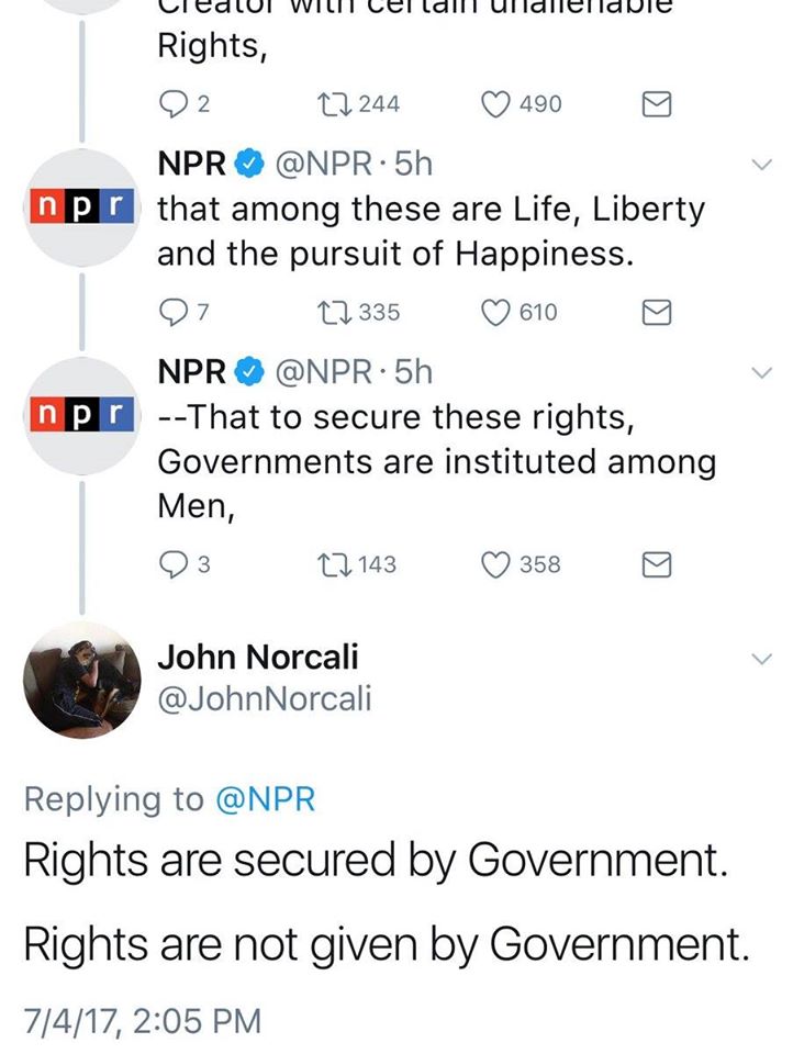 npr: music - Rights, 2 27244 490 610 Npr .5h npr that among these are Life, Liberty and the pursuit of Happiness. 97 17 335 Npr . 5h npr That to secure these rights, Governments are instituted among Men, 3 22 143 358 John Norcali Norcali Rights are secure