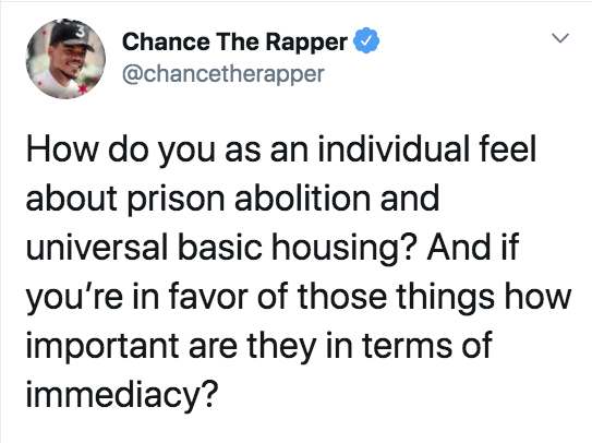 donald trump tweet black squares - Chance The Rapper How do you as an individual feel about prison abolition and universal basic housing? And if you're in favor of those things how important are they in terms of immediacy?