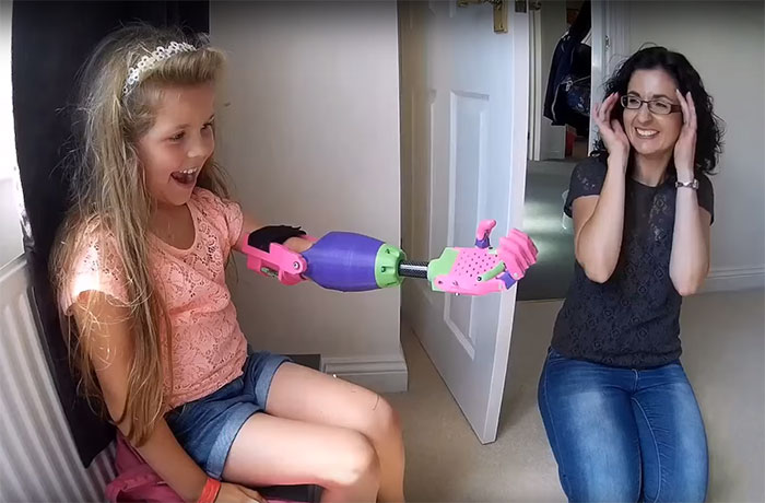 3D printed prosthetic arm designed by Stephen Davies for this 8-year-old girl
