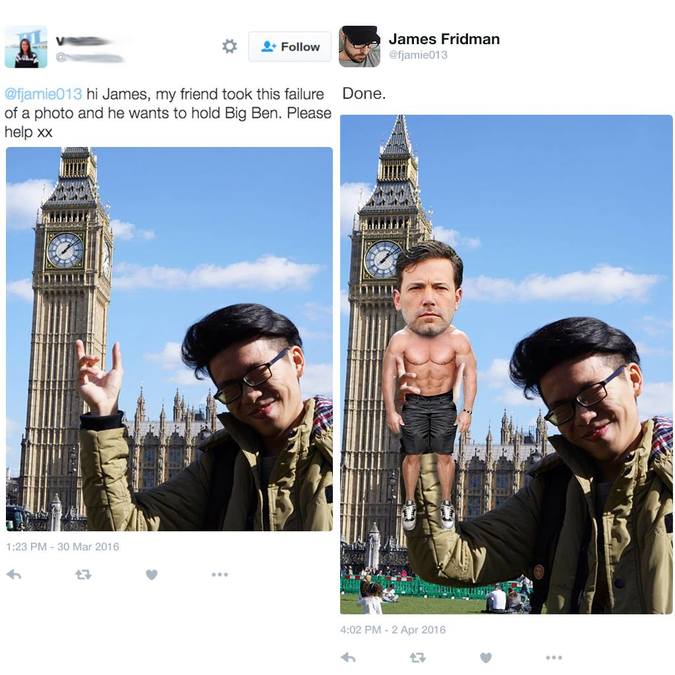 big ben - James Fridman afjamie013 Done. hi James, my friend took this failure of a photo and he wants to hold Big Ben. Please help xx