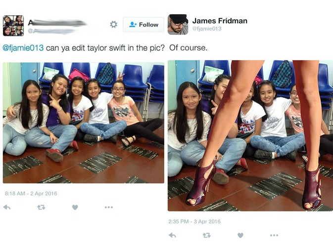 funny photoshop help - James Fridman fjamie013 can ya edit taylor swift in the pic? Of course.