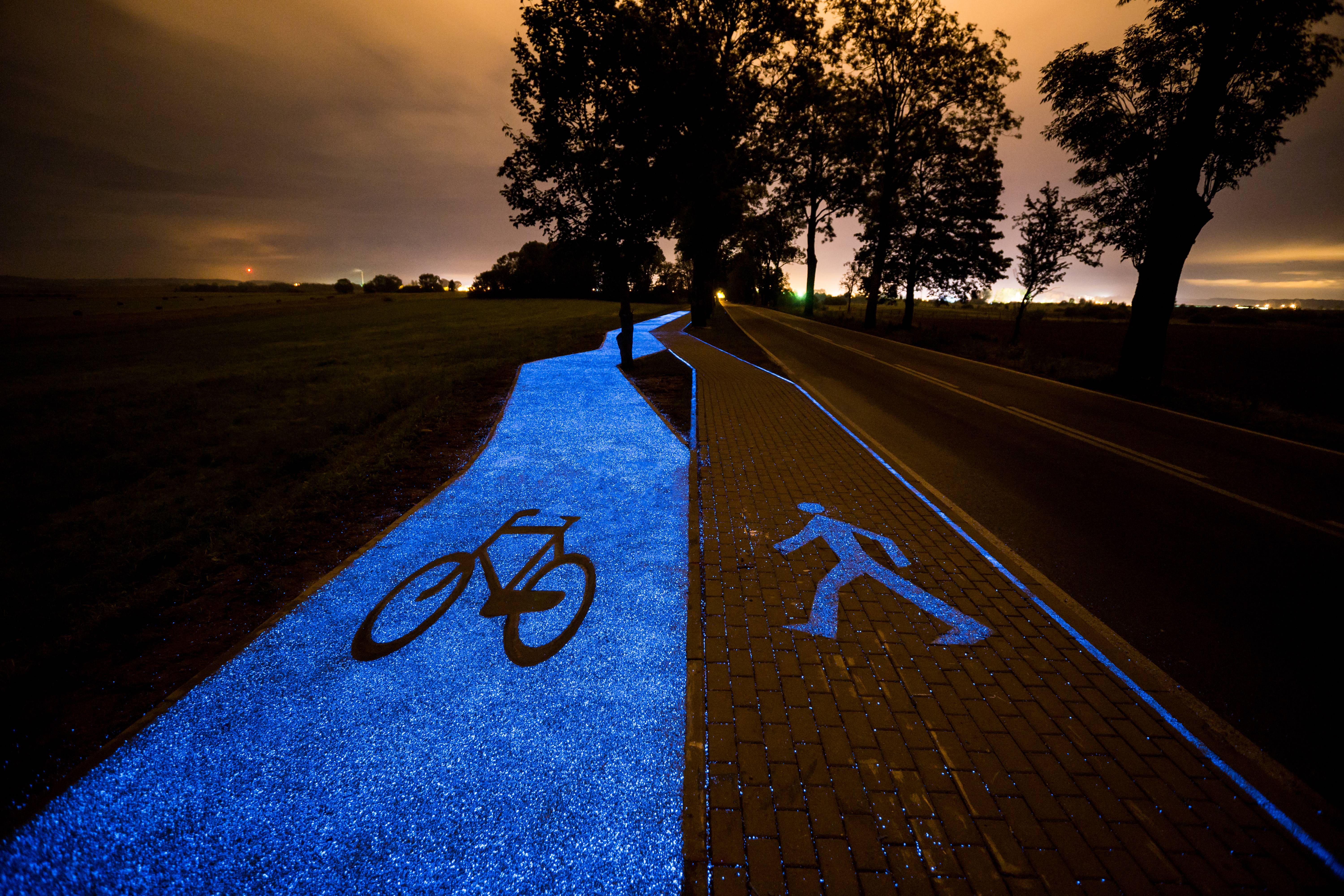 poland bike path glow in the dark
