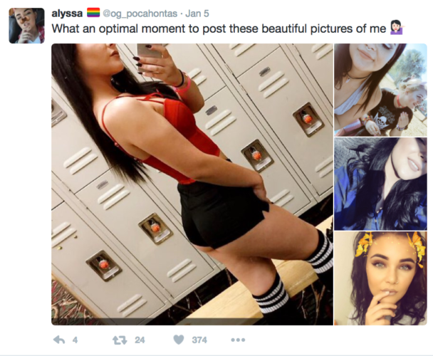 alyssa og_pocahontas. Jan 5 What an optimal moment to post these beautiful pictures of me 4 7 24 374 ...