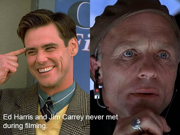 Ed Harris and Jim Carrey never met during filming.