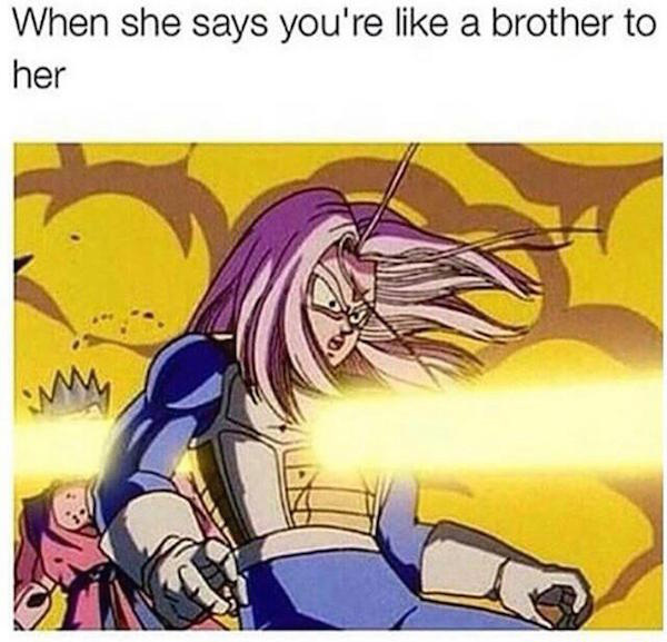 Meme of how it feels when the girl says you are like her brother to her, with laser beam going right through his heart