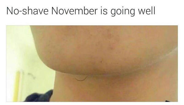 1 tiny hair on mans chin joked to be his no-shave November