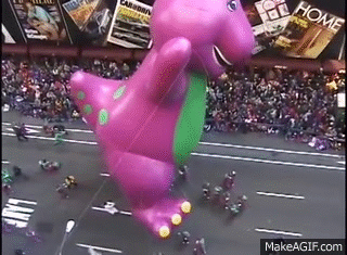 Not for the faint of heart: Barney get's disemboweled by a light post.