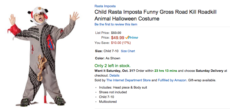 Roadkill - I think this costume is how you should tell your kid what really happened to Mittens.