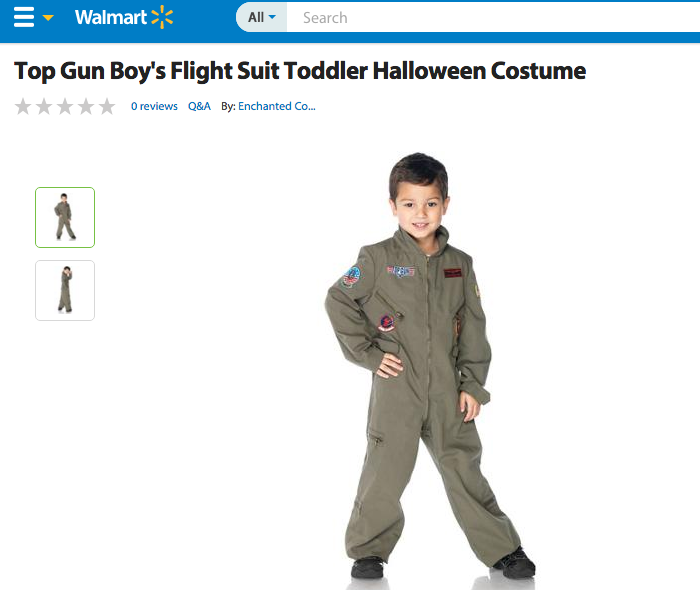 Top Gun Flight Suit - This costume is a great way to teach children about homoerotic sexual tension. Whoever said Walmart was intolerant?