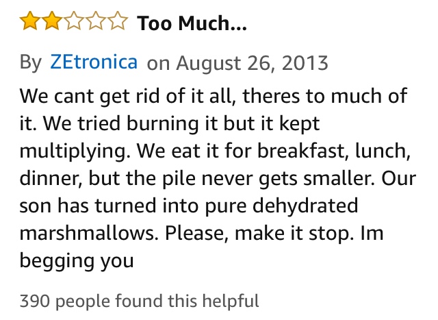 Amazon Customer Reviews For Their Purchase of 40 Pounds Of Marshmallows