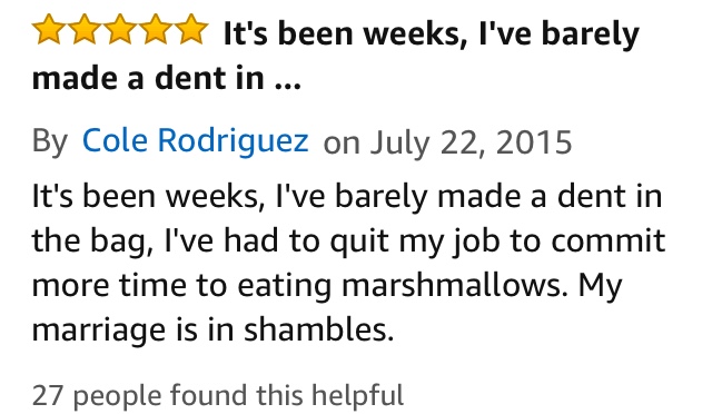 Amazon Customer Reviews For Their Purchase of 40 Pounds Of Marshmallows