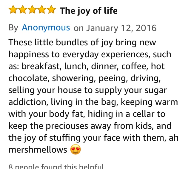 Amazon Customer Reviews For Their Purchase of 40 Pounds Of Marshmallows