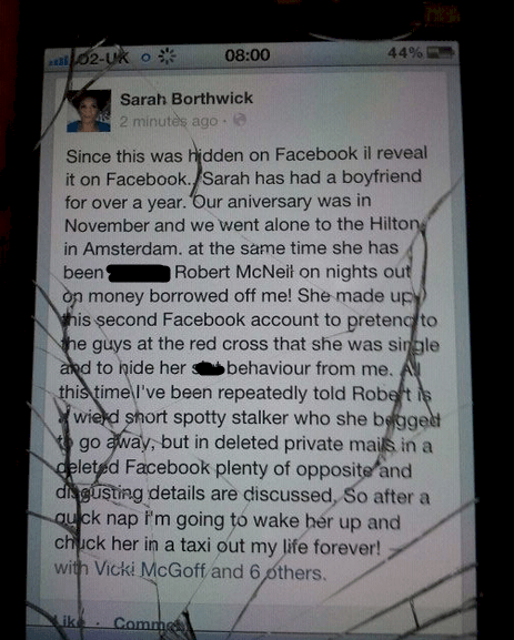 revenge sexting cheating girlfriend - 02Uk 44% Sarah Borthwick 2 minutes ago. Since this was hidden on Facebook il reveal it on Facebook. Sarah has had a boyfriend for over a year. "Our aniversary was in November and we went alone to the Hilton in Amsterd
