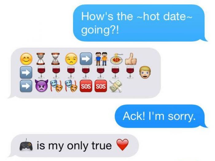 first date in emojis - How's the hot date going?! o sos sos Sos Sos Ack! I'm sorry. Mis my only true