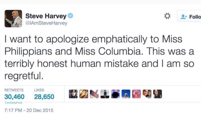 Oops, crowned the wrong Miss Universe winner. Now the internet appears to hate him. Steve Harvey has since removed this tweet. Wonder why.