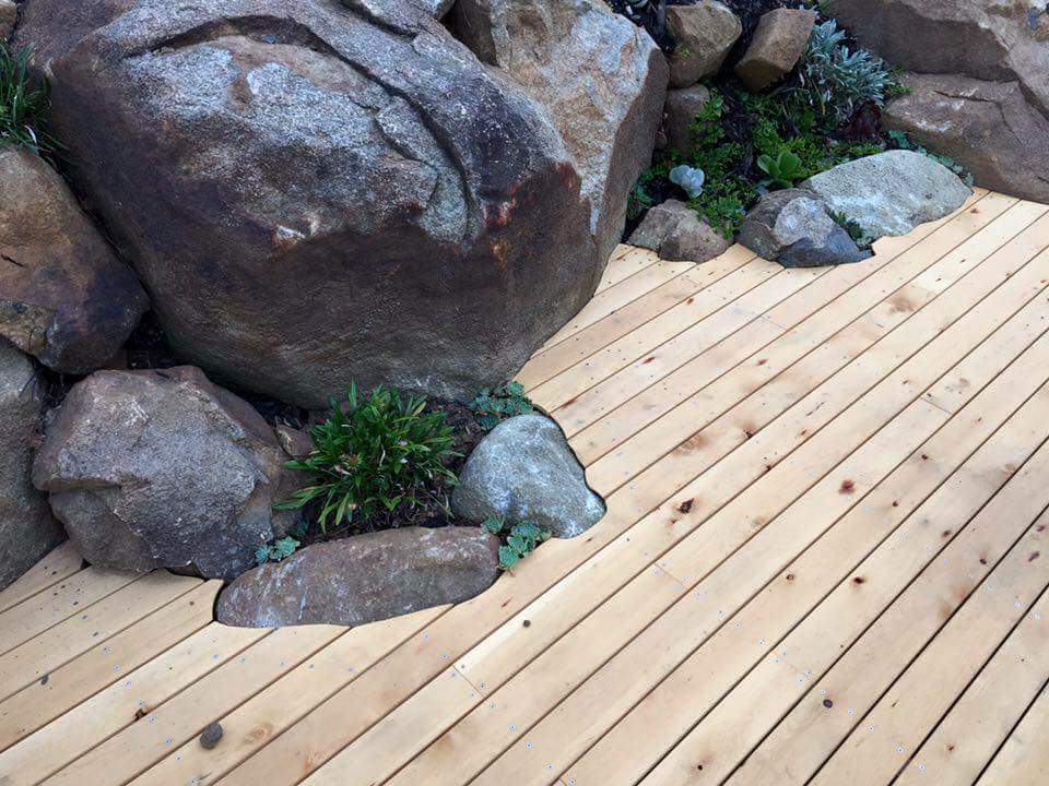 deck around rocks