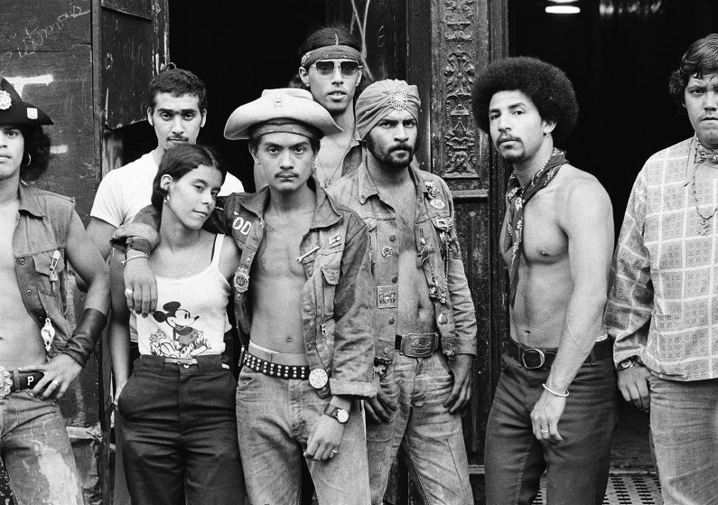 A street gang in the Bronx, NYC, US in the mid 1970s.