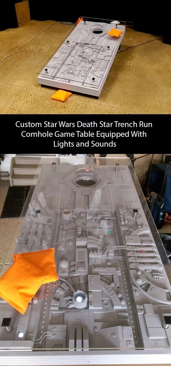 scale model - Custom Star Wars Death Star Trench Run Cornhole Game Table Equipped With Lights and Sounds