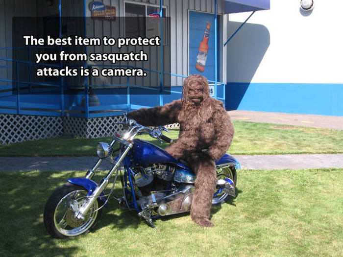 Shower thoughts - sasquatch riding a motorcycle - The best item to protect you from sasquatch attacks is a camera.